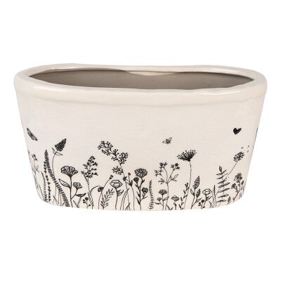 Blumentopf 27x13x14 cm Beige Schwarz Keramik Oval Blumen Innenblumentopf