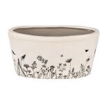 Blumentopf 27x13x14 cm Beige Schwarz Keramik Oval Blumen Innenblumentopf