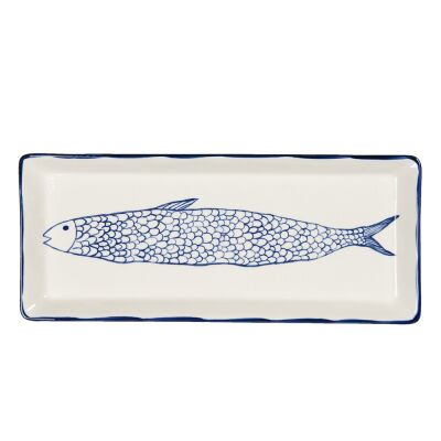 Servierplatte 30x12x2 cm Beige Keramik Fisch Rechteck Prásentierteller