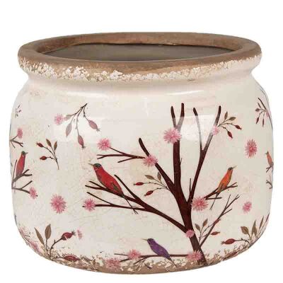 Blumentopf Ø 20x15 cm Beige Braun Keramik Zweigen Innenblumentopf