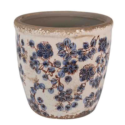 Blumentopf Ø 17x16 cm Beige Blau Keramik Blumen Innenblumentopf