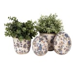 Blumentopf Ø 17x16 cm Beige Blau Keramik Blumen Innenblumentopf