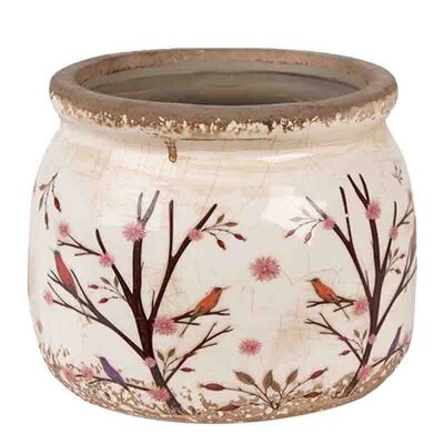 Blumentopf Ø 12x10 cm Beige Braun Keramik Zweigen Innenblumentopf