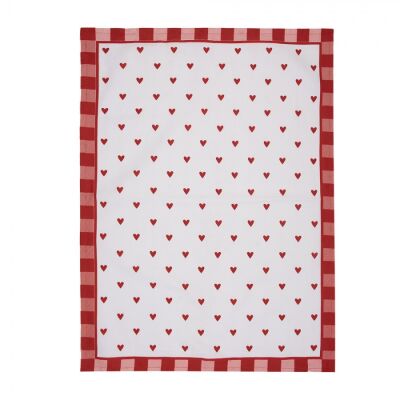 Geschirrtuch 50x70 cm Weiß Rot Baumwolle Herzen Rechteck