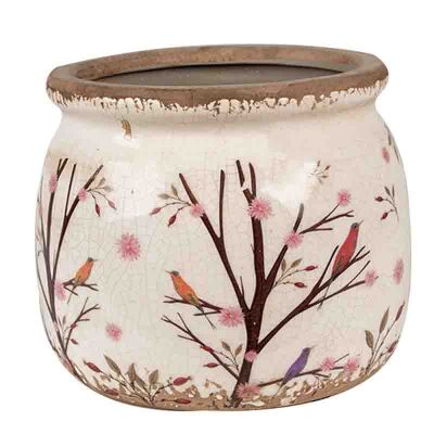 Blumentopf Ø 16x13 cm Beige Braun Keramik Zweigen Innenblumentopf