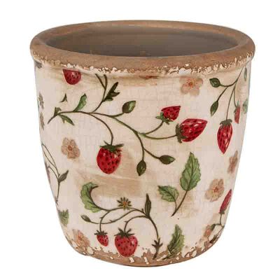 Blumentopf Ø 14x13 cm Beige Rot Keramik Erdbeeren Innenblumentopf