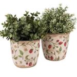 Blumentopf Ø 14x13 cm Beige Rot Keramik Erdbeeren Innenblumentopf