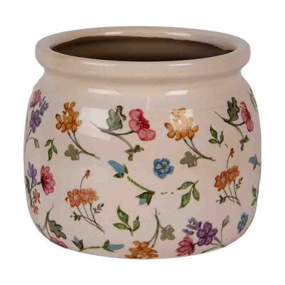 Blumentopf Ø 16x13 cm Beige Keramik Blumen