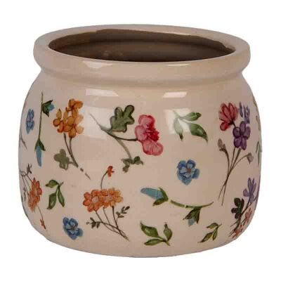 Blumentopf Ø 12x10 cm Beige Keramik Blumen