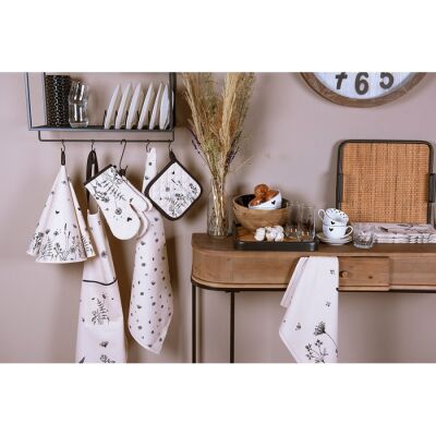 Geschirrtuch 50x70 cm Beige Schwarz Baumwolle Blumen Küchentuch