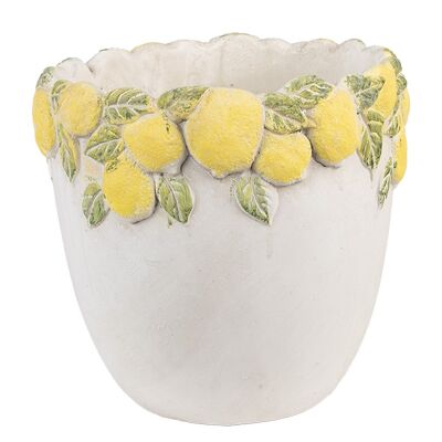 Blumentopf Ø 20x19 cm Weiß Gelb Stein Zitronen