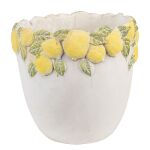 Blumentopf Ø 20x19 cm Weiß Gelb Stein Zitronen