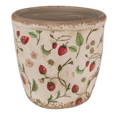 Blumentopf Ø 16x16 cm Beige Rot Keramik Erdbeeren Innenblumentopf