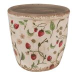 Blumentopf Ø 16x16 cm Beige Rot Keramik Erdbeeren...